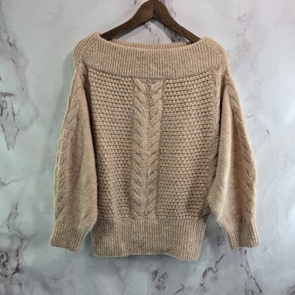 Sleeping On Snow Sweater Womens Small Pink Alpaca Wool Cable Shoulder Balloon - Picture 1 of 10